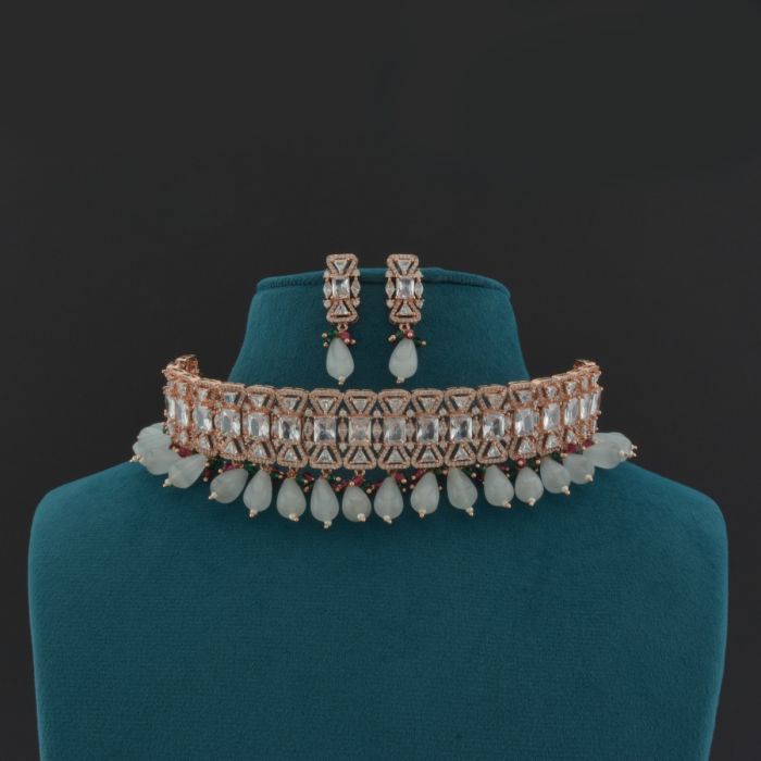 Rose Gold Finish Mint Green and CZ Choker Set